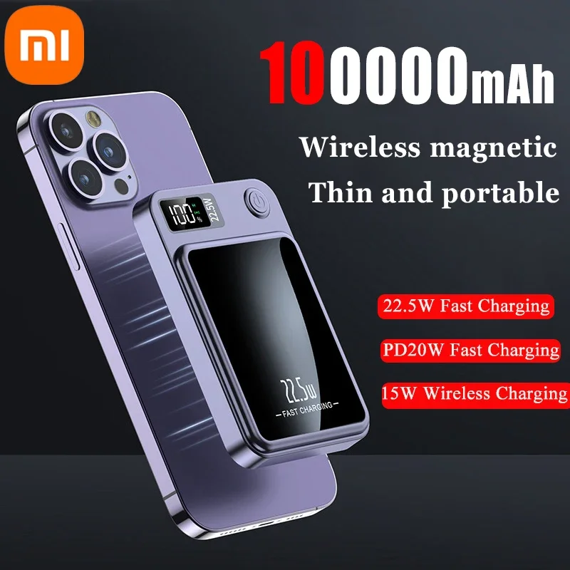 Xiaomi 2024 New 100000mAh Magsafe Charger Power Bank Slim and Portable Qi Magnetic Wireless Fast Charging Power Bank for iPhone