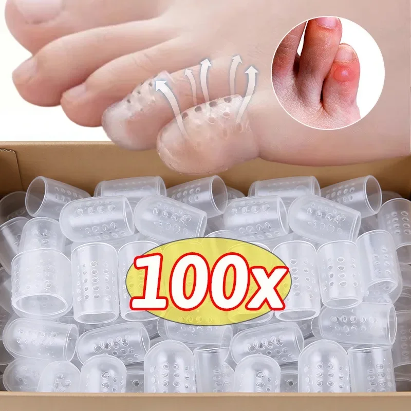 100pcs Transparent Toe Caps Anti-Friction Breathable Silicone Protective Cover for Women Men Toe Caps Cover Protectors Foot Care