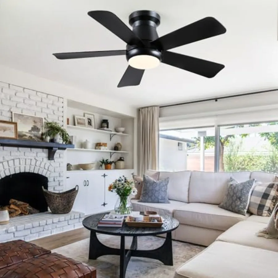 Ceiling Fan with Light and Remote, Low Profile Flush Mount Ceiling Fans, Quiet Reversible Motor, 3-Color Dimmable LED, Modern I