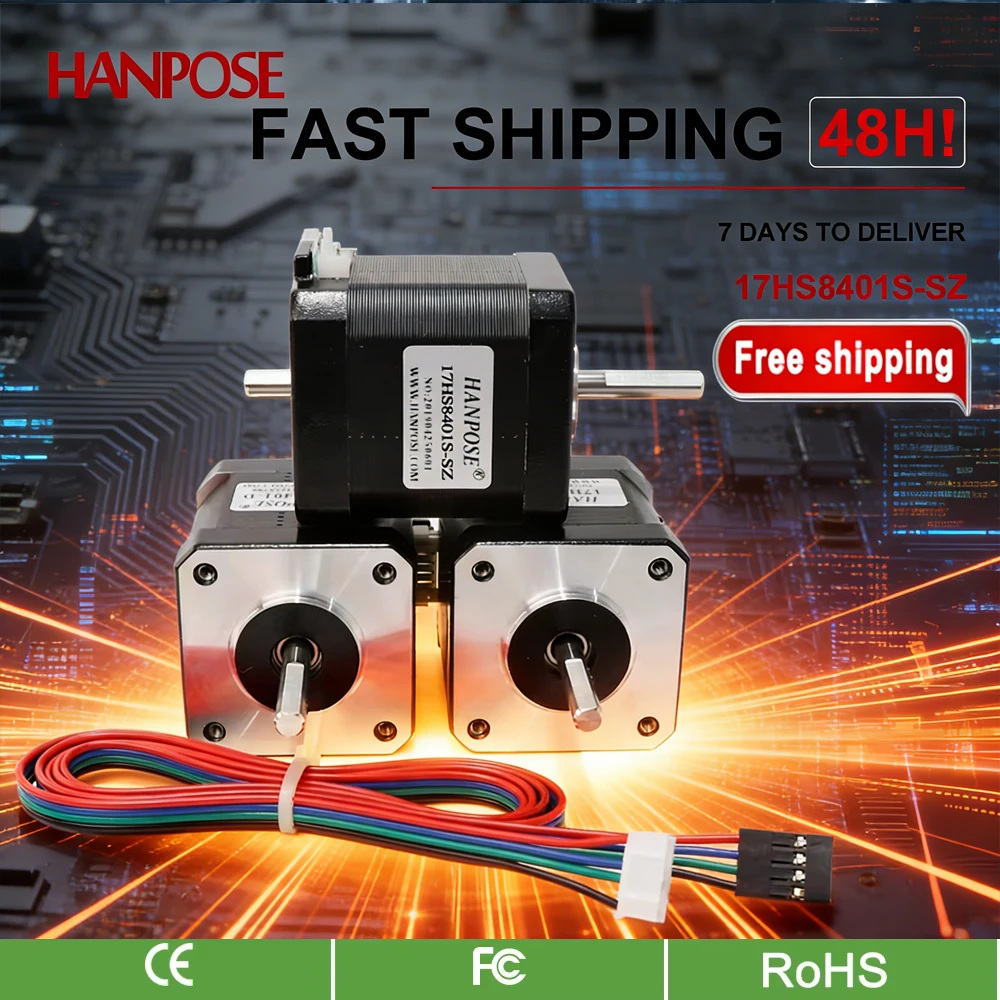 3PCS 42 Motor 17HS8401S-SZ 52N.CM Nema17 Stepper Motor 48mm 4-Lead For CNC Router Engraving Milling Machine Double Shaft Moto
