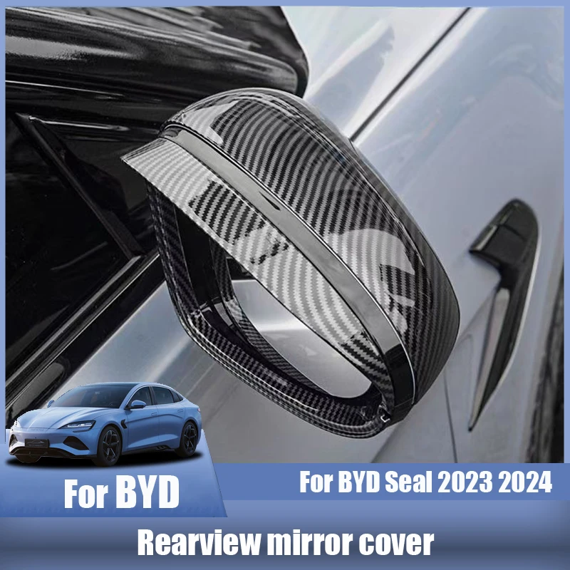 

For BYD Seal 2023 2024 Carbon fiber patterned rearview mirror protective decoration cover Windows visor exterior