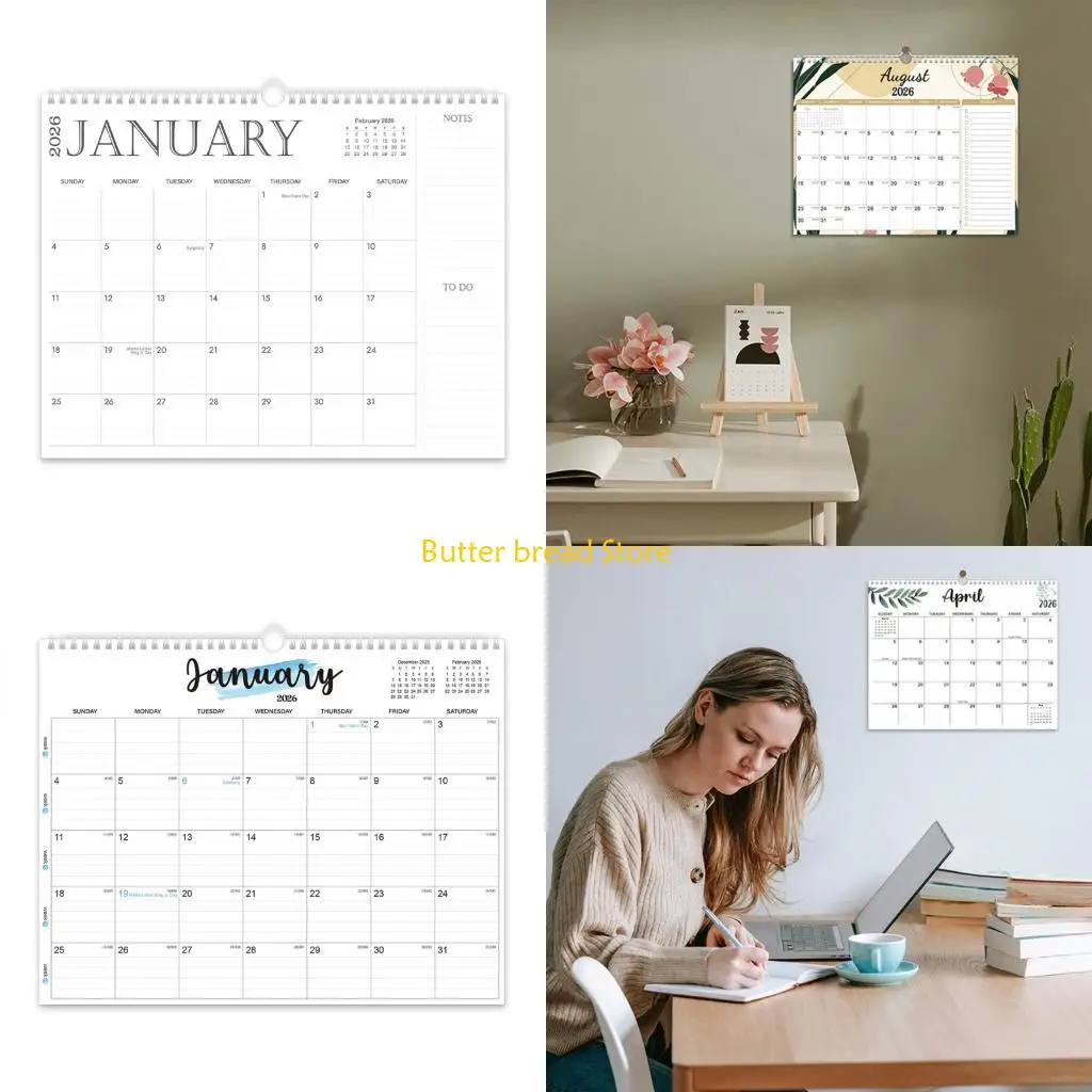 

W89C Календарь-планировщик на 2026-2027 годы с двойной катушкой и настенным креплением, календарь на 18 месяцев с января 2026 по