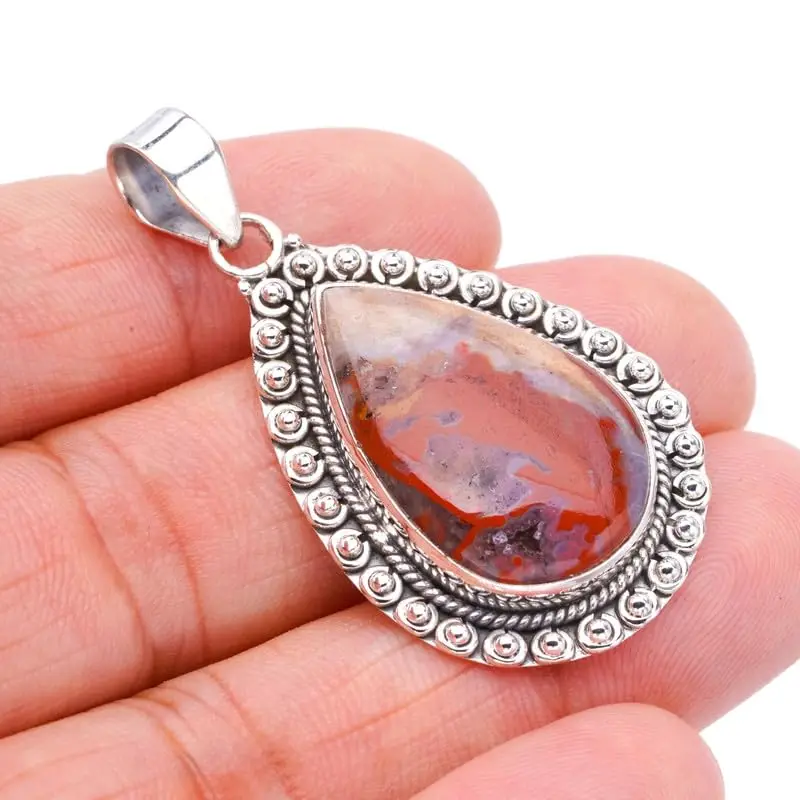 

Hesy® Natural Crazy Lace Agate Handmade 925 Sterling Silver Pendant 1.75" F4442