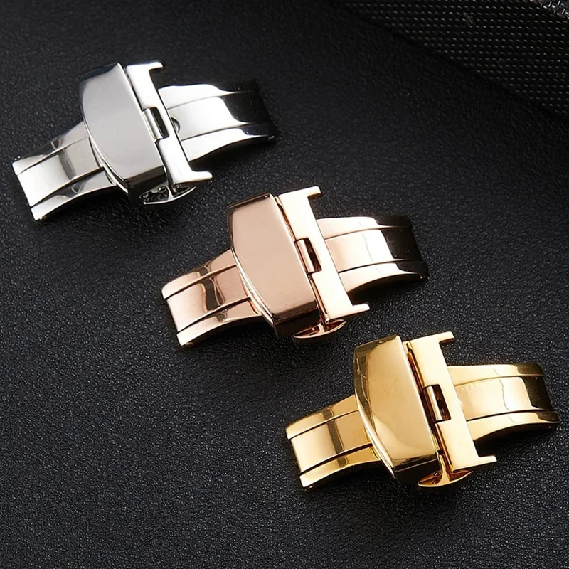 

14 1618 20 22mm Universal Butterfly Buckle Stainless Steel Double Push Button Watchband Replacement Fold Clasp Accessories 1pc