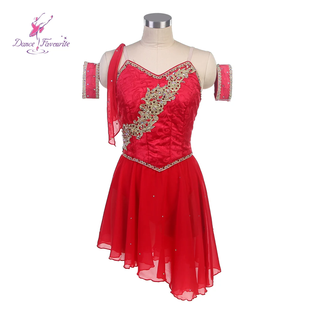 B23051 Red Diana and Acteon Variation Ballet Dance Costume Red Dress with Gold Trim