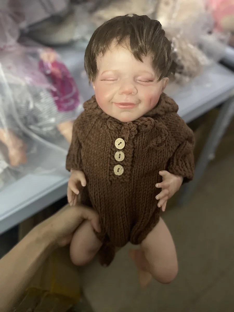 Boneca reborn de 49cm, abril, recém-nascido, corpo inteiro, silicone com cabelo enraizado, toque de pele 3d, veias visíveis macias, boneca artesanal de alta qualidade