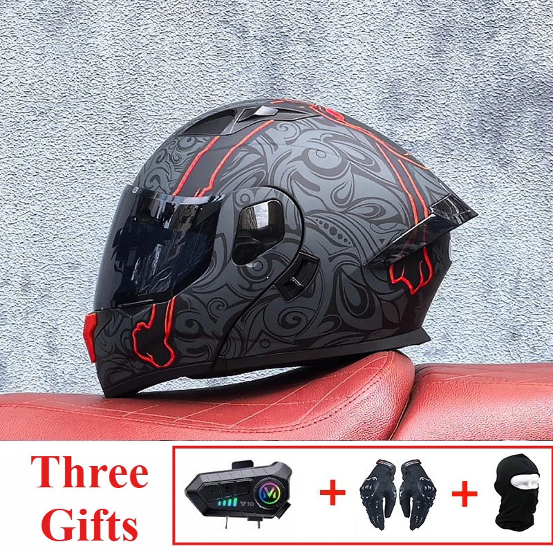

New Motorcycle Professional Racing Flip Up Helmet ABS Material Modular Dual Lens Bluetooth Helmets DOT full face helmet