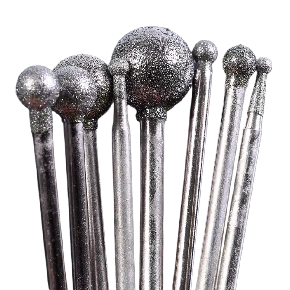 Jrealmer 10 Buah Mata Bor Berlian Bulat Shank 2.35Mm Alat Putar Dremel Burr Alat Abrasif Ukiran dan Etsa