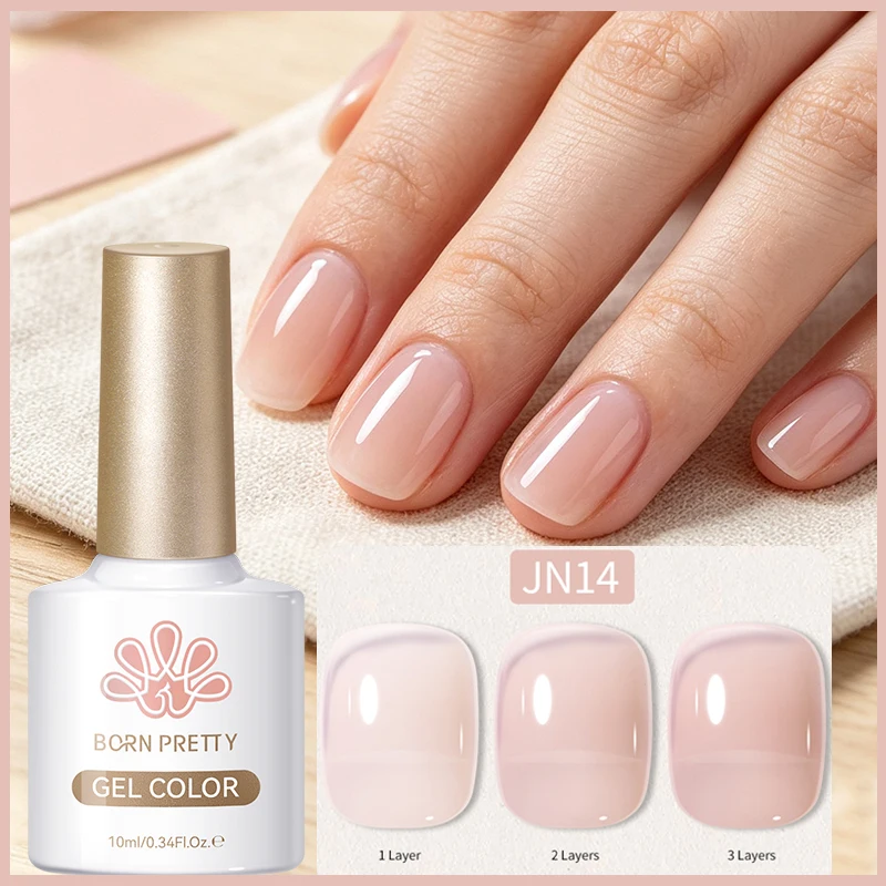 BORN PRETTY 1/6 Stück Jelly Nude UV-Gel Nagellack Set Hellrosa Oval Glänzend Salon DIY Semi-Permanent Abziehbarer UV-LED-Gel-Lack – Detail 2