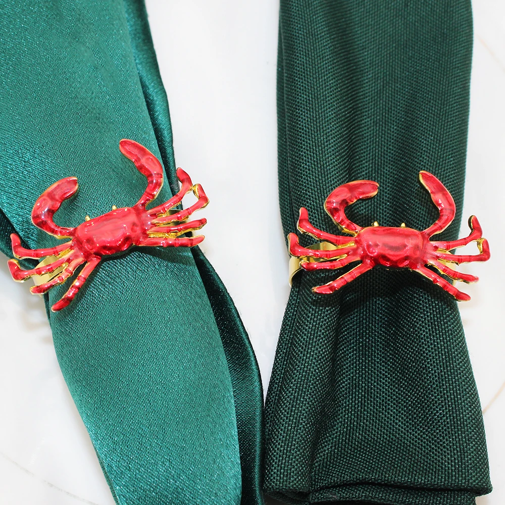 6Pcs Red Crab Napkin Ring Nautical Ocean Animal Napkin Buckle for Beach Wedding Ocean Coastal Nautical Holiday Party Table Decor