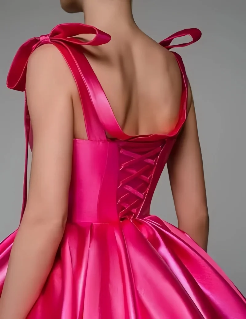 Mini Satin Sweetheart Homecoming Dresses for Teens Bow Spaghetti Straps Short Ball Gown Puffy Cocktail Prom Dress with Pockets