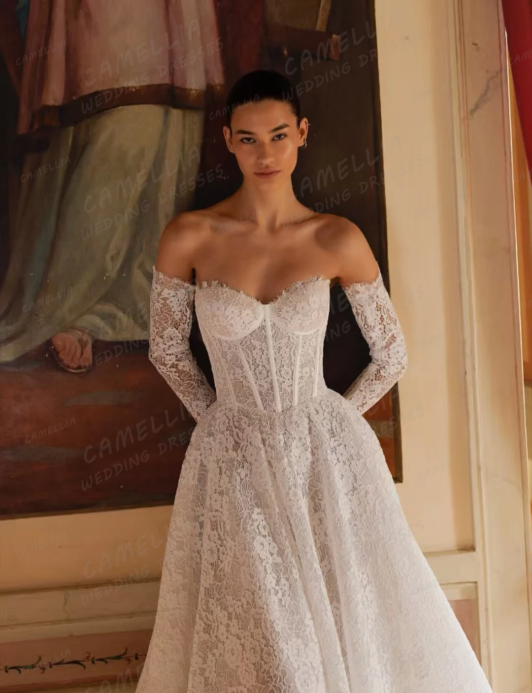 Vestidos De Novia sencillos con apliques, Vestidos De Novia De encaje con escote en forma De corazón y manga larga para mujer, Vestidos De Novia personalizados