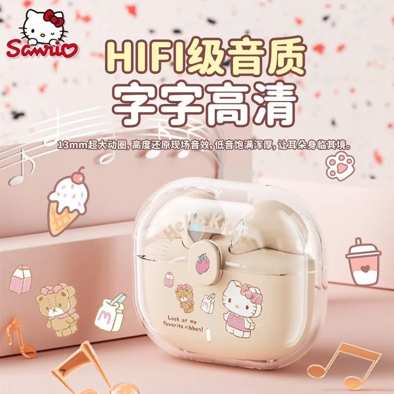 Lucu Hello Kitty Kuromi My melody anime kawaii super baterai tahan lama headset bluetooth nirkabel sebagai hadiah untuk anak perempuan