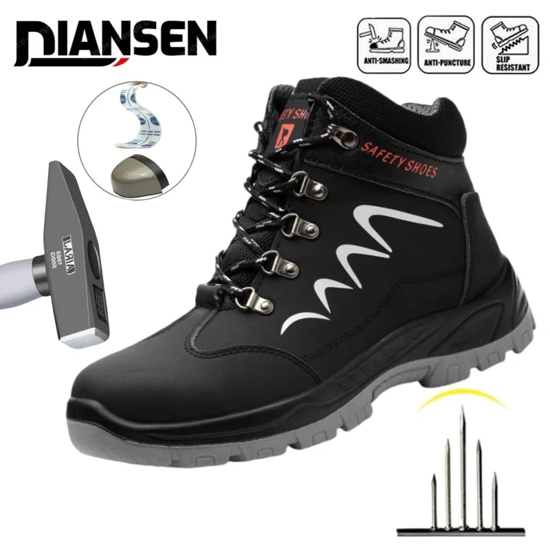 

Waterproof Safety Shoes Men Anti-smash Anti-puncture Work Shoes Fashion Men Sport Shoes Light Non Slip Hiking Outside Shoes