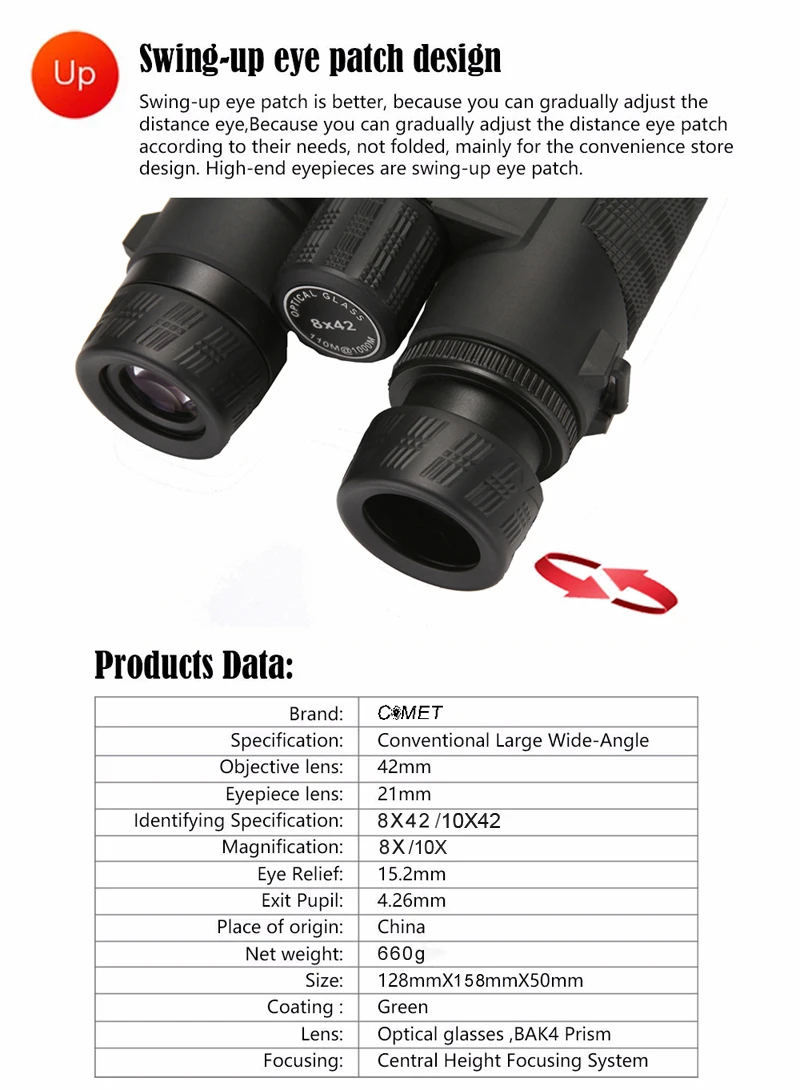 COMET Powerful Binoculars 8x42 10X42 HD Long Range Waterproof Bak4 Binocular BAK4 Prism High Clarity For Tourism Hunting Camping