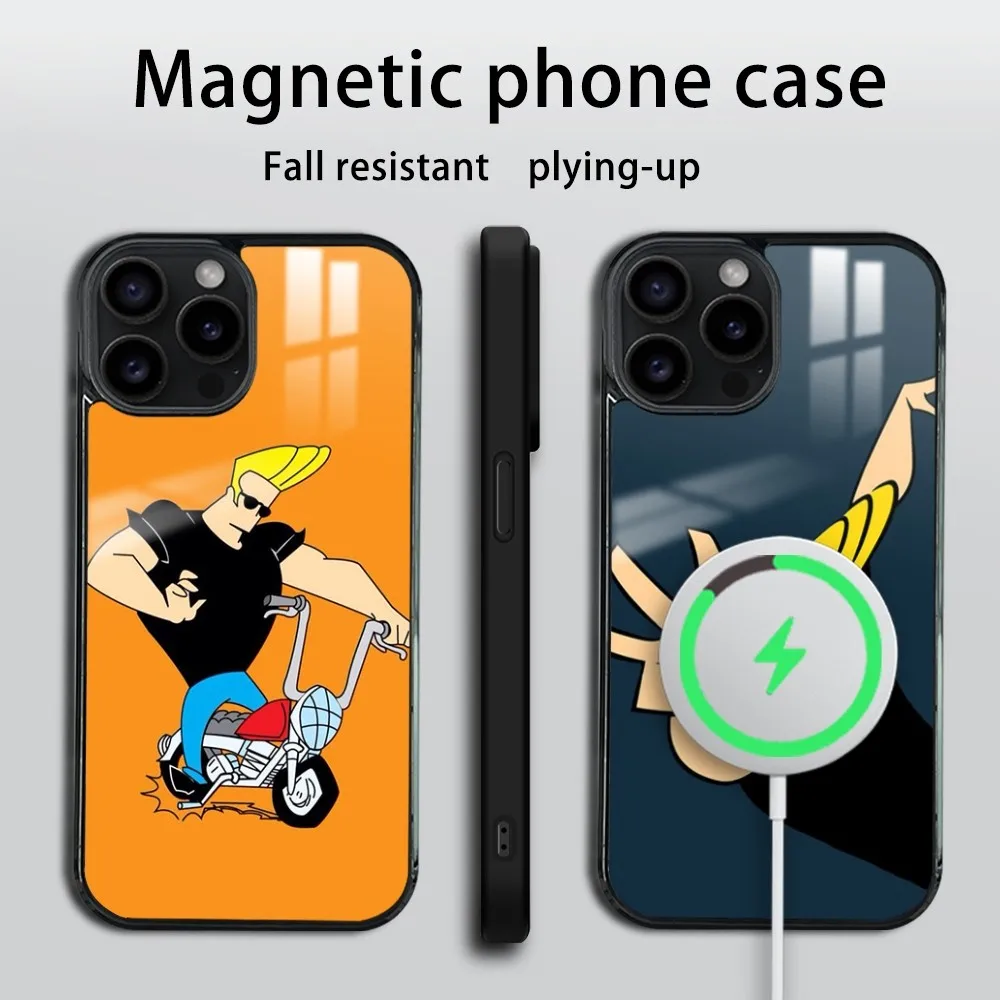 johnny bravo TV Phone Case For iPhone 16 15 14 13 12 11 Pro Max Plus Mini Mirror Wireless magnetic case