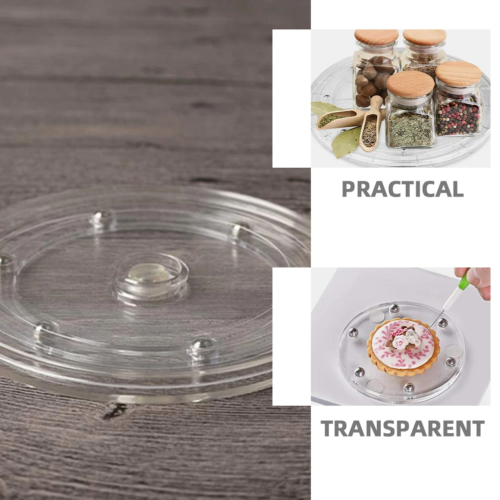 

2pcs Clear Acrylic Rotating Turntable 360 Degree Transparent Kitchen Spice Holder Table Organizer Smooth Anti-Slip for Bonsai