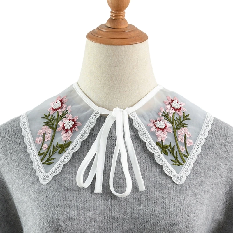 Women False Collar Embroidery Blouse Top Collar Elegant Fake Collar Shawl Wrap Universal Party Dress Clothes Accessories