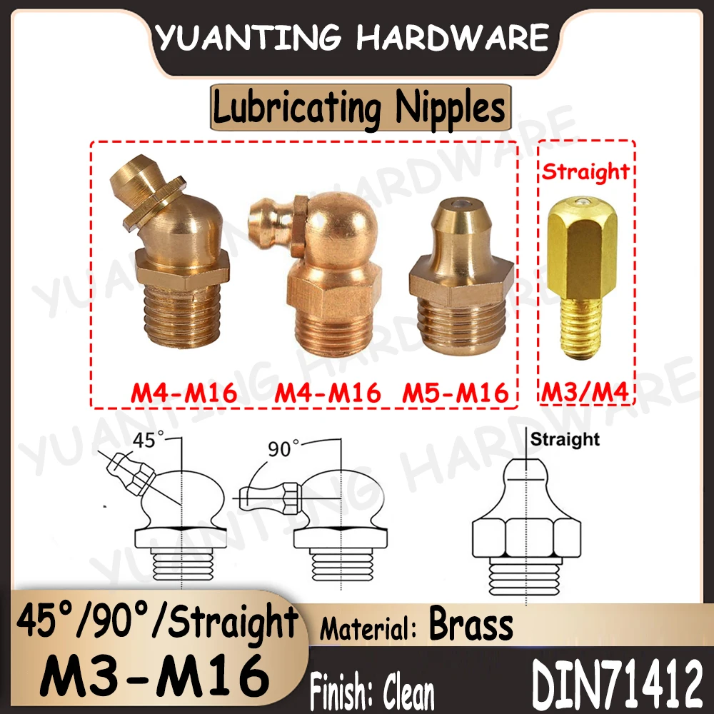 

Прямые латунные смазочные соски, 1 шт.-10 шт., 45 °, 90 °, конусные гидравлические смазочные соски, фитинги, грубая резьба, тонкая резьба