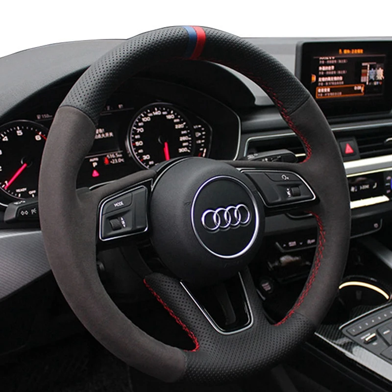 Car Steering Wheel Cover Suede For Audi A1 (8X) Sportback A3 (8V) A4 (B9) Avant A5 (F5) Q2 Steering-Wheel Cover Wrap Interior