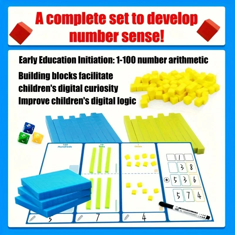 Nuevos cubos de matemáticas Montessori, juguetes de aprendizaje Digital, educación temprana, cubos de matemáticas 3D decimal, ayuda para enseñanza de entrenamiento de pensamiento lógico