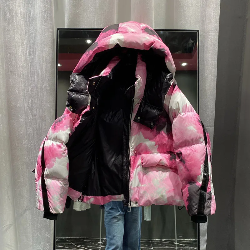 مزاجه المرأة coat2025 جديد الشتاء سميكة أسفل السترات النساء مقنعين فضفاض رسالة الأبيض بطة أسفل النساء أسفل السترات H554 #2