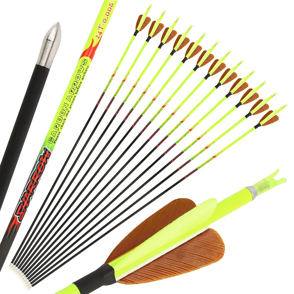 

12 шт. SP 500, стрела из чистого углерода, ID 4,2 мм, 32-дюймовый древок для стрел, S-контактный наконечник, 100 г, рекурсивный блочный лук, охотничий лук, стрельба из лука