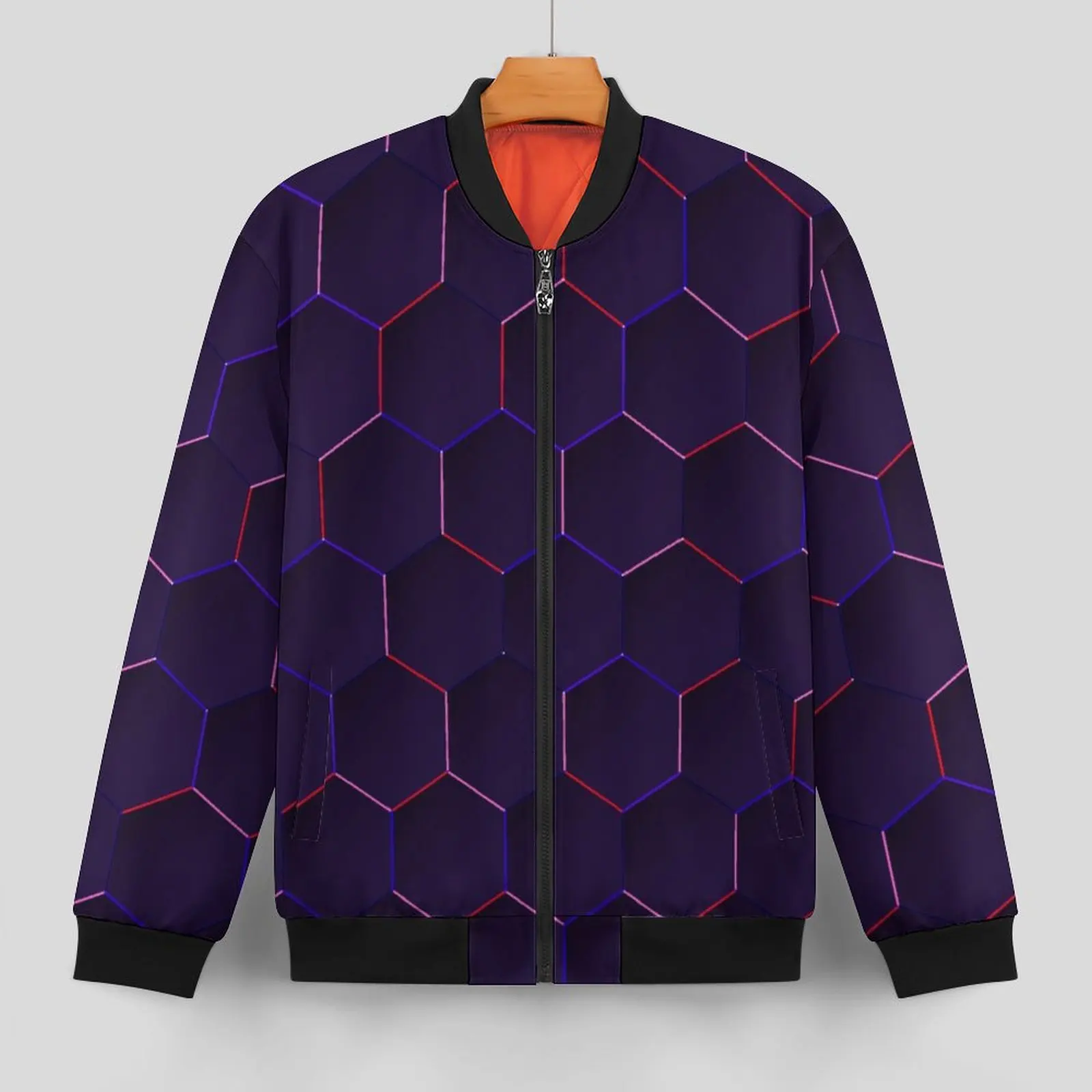 Purple Geometric Casual Jackets Abstract Art With Pockets Windbreakers Men Design Coats Winter Street Loose Jacket Plus Size