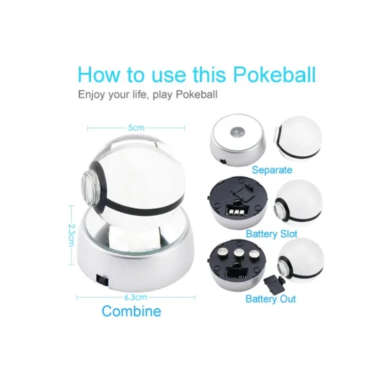 Anime Pokemon Go Ball K9 Crysal Poke Ball Pokeball with Crysal LED Light Base Toys for Kids Children Christmas Gifts Mew Mewtwo