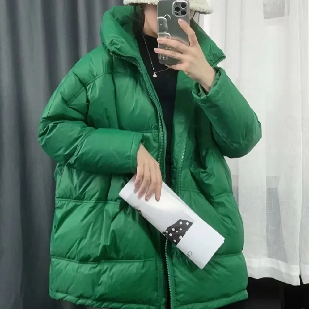 White Duck Down Loose Jacket With Hood Female 2024 New Winter Women Thick Warm Outwear Casual Over Size Patchwork Coats