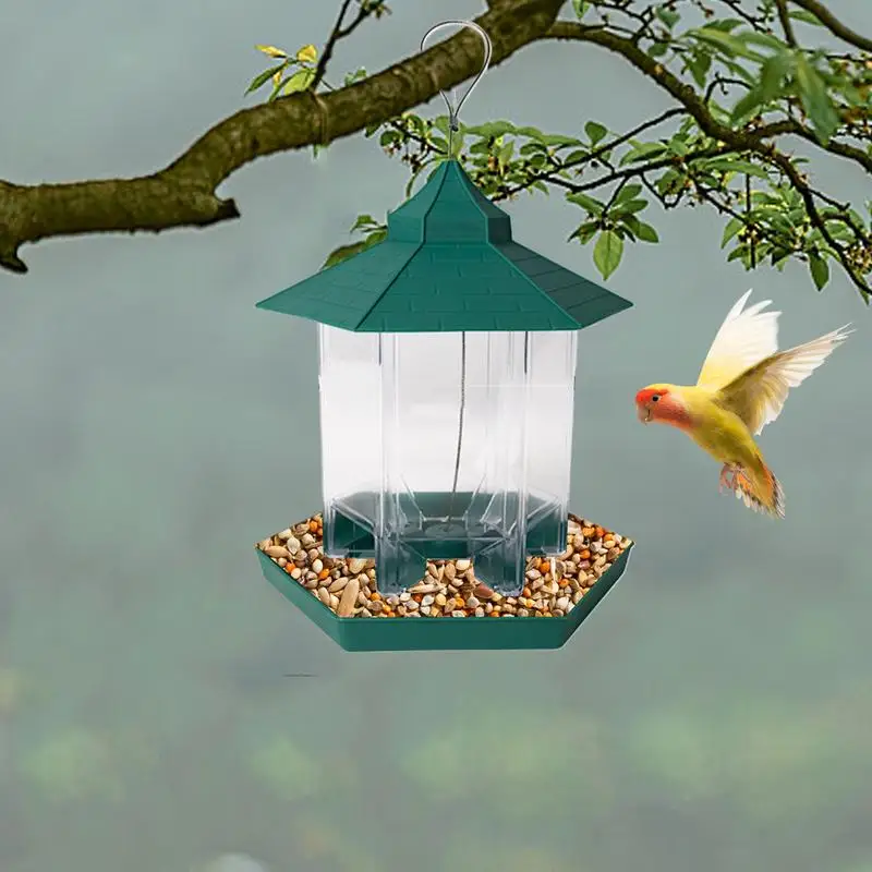 Garden Bird Feeders Gazebo Feeder Clear Feeding Bowl Large Capacity Suspending Station With 6 Feeding Ports For Garden Patio