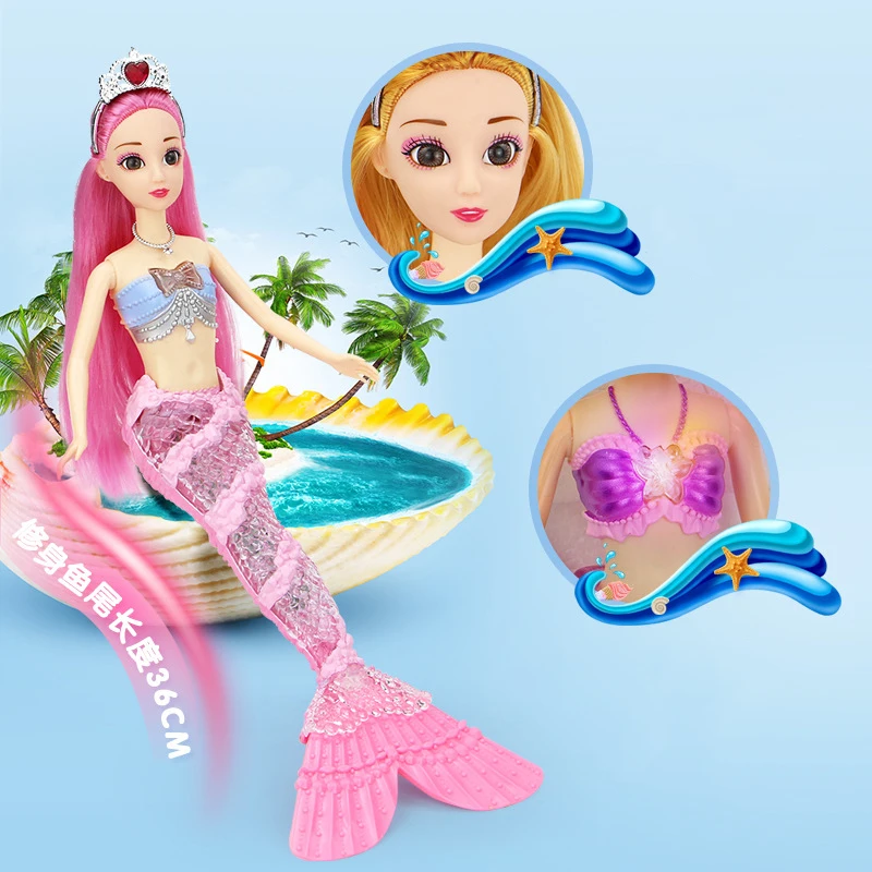 10 Piece Set Cute Mermaid Princess Doll With Light Accessories Pretend Play Toy Girl Play House Toys Kids Girls Birthday Gift