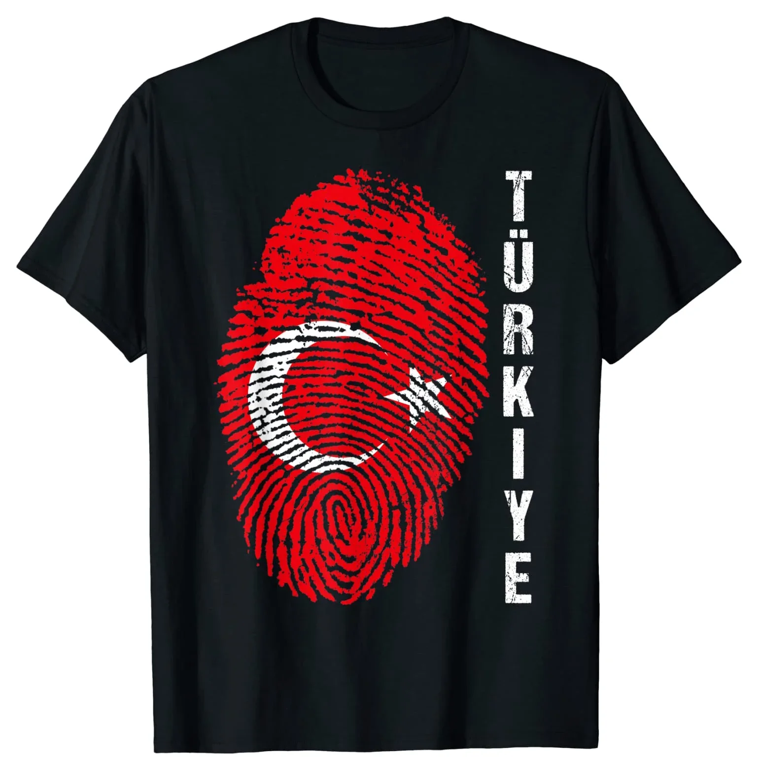 Turkey Vintage Turkiye Fingerprint Flag Patriotic Gift T Shirt. Short Sleeve 100% Cotton Casual T-shirts Loose Top Size S-3XL