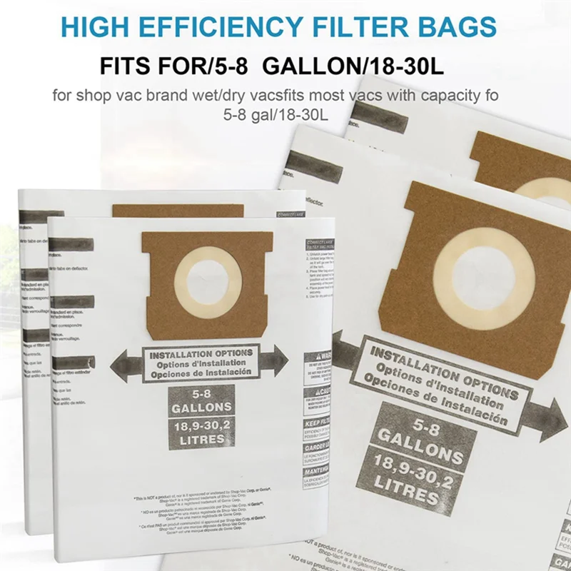 Universal Dry Vac Dust Bag, 5 a 8 galões aspiradores de pó para loja, Riders' VF Dust Bags, 7 pcs