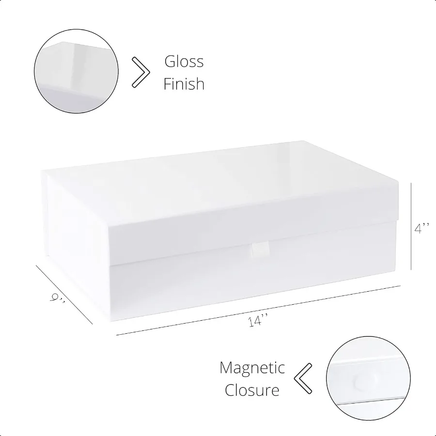 Purple Q Crafts White Hard Gift Box With Magnetic Closure Lid 14 x 9 x 4 Rec Favor Boxes With White Glossy Finish 1 Box