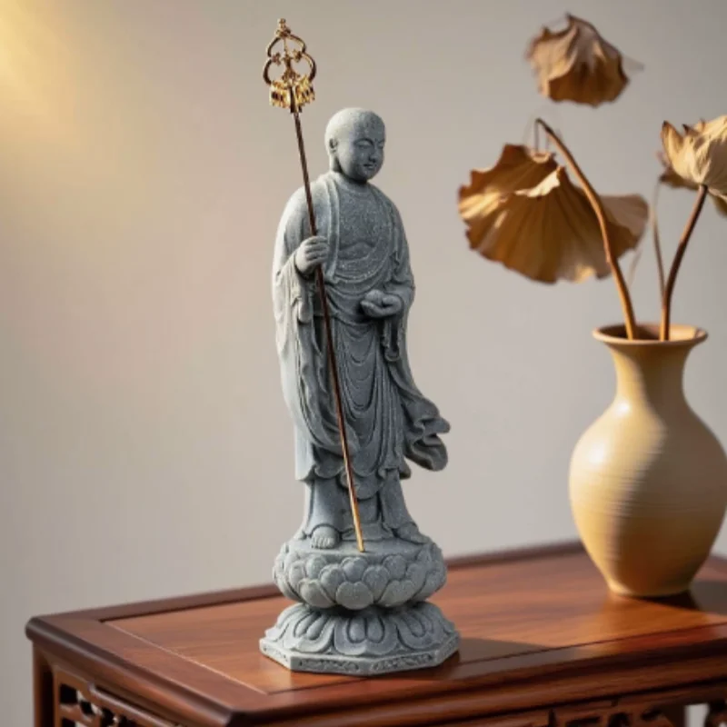 Exquisite Stone Carving Ksitigarbha Bodhisattva Statue - Zen Buddhist Figure, Elegant Home Courtyard Landscaping Ornament