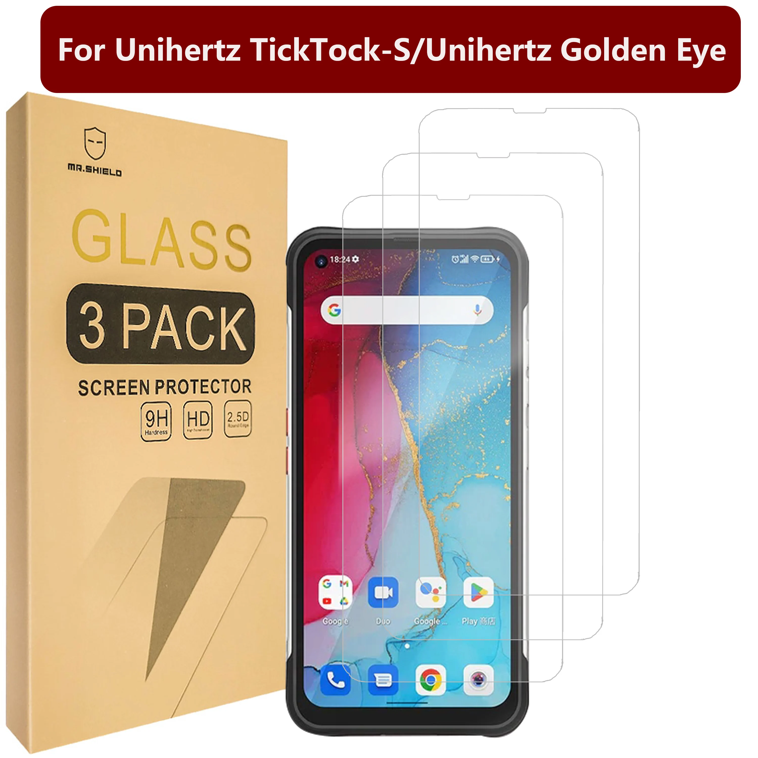 

Mr.Shield [3-Pack] Screen Protector For Unihertz TickTock-S/Unihertz Golden Eye [Tempered Glass] [Japan Glass with 9H Hardness]