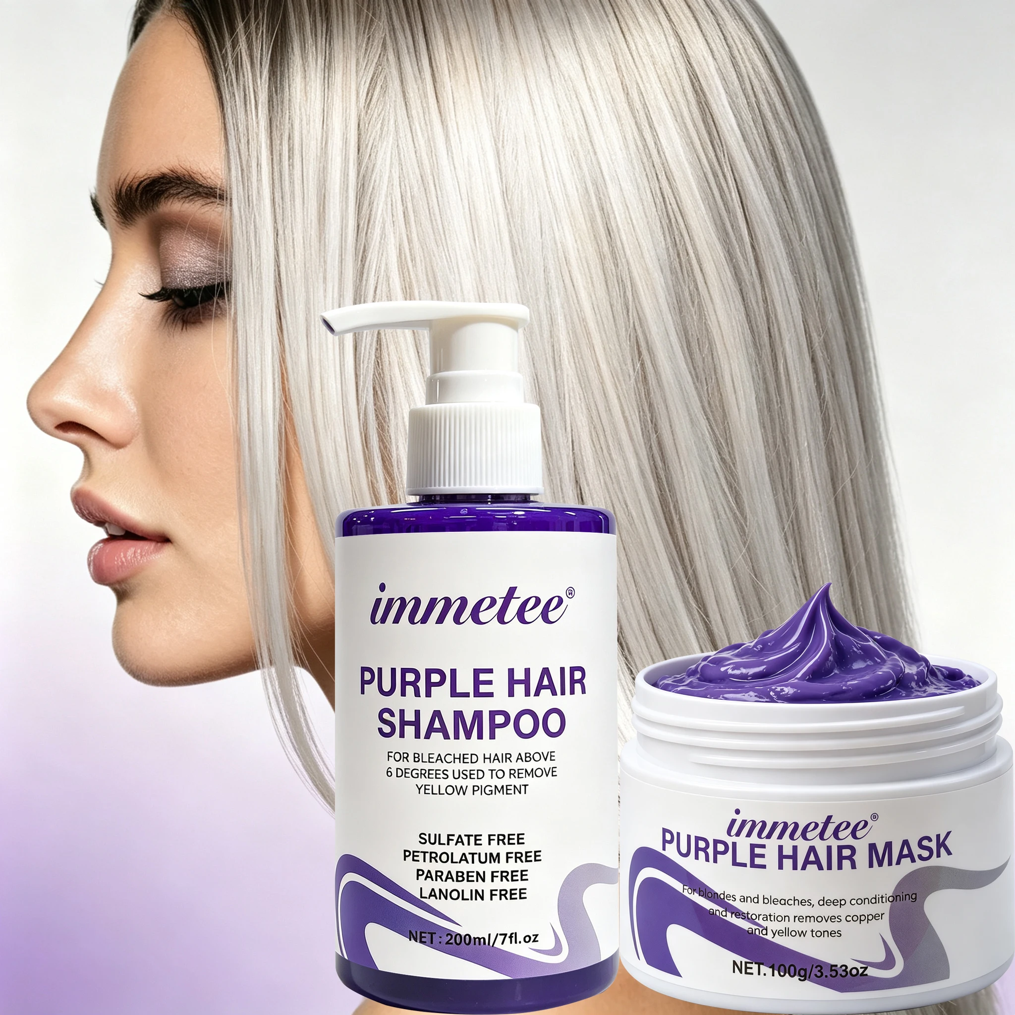 Purple Shampoo & Conditioner Set, Purple Color Depositing Shampoo for Blondes,Bleached & Grey Hair,Enhances Shine & Brightn