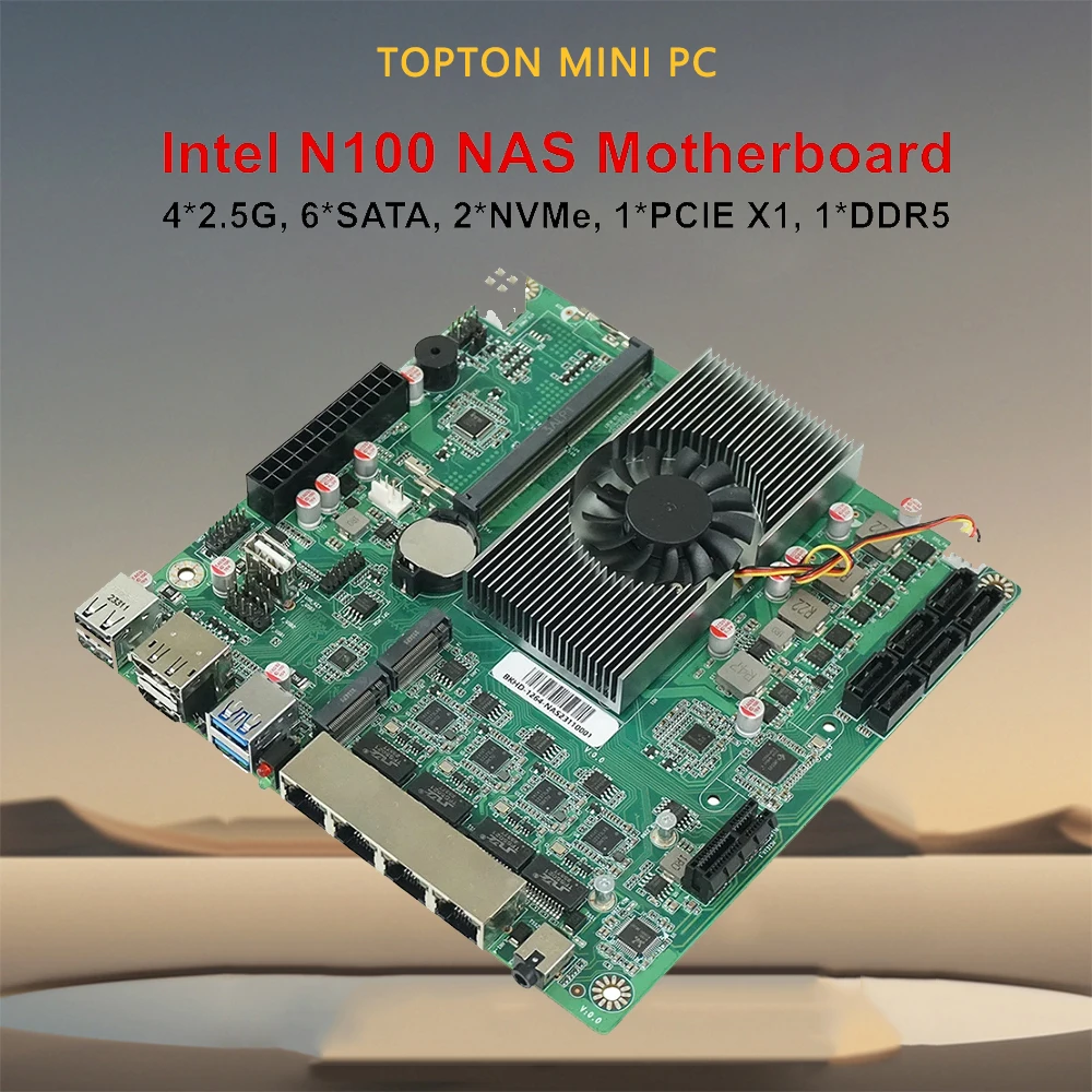 Topton 미니 ITX NAS 마더보드, 방화벽 라우터, 6 베이 인텔 N150 1 * PCIEx4 2 * 인텔 i226-V 2.5G 6 * SATA3.0 1 * DDR5 2*2280 Nvme SSD