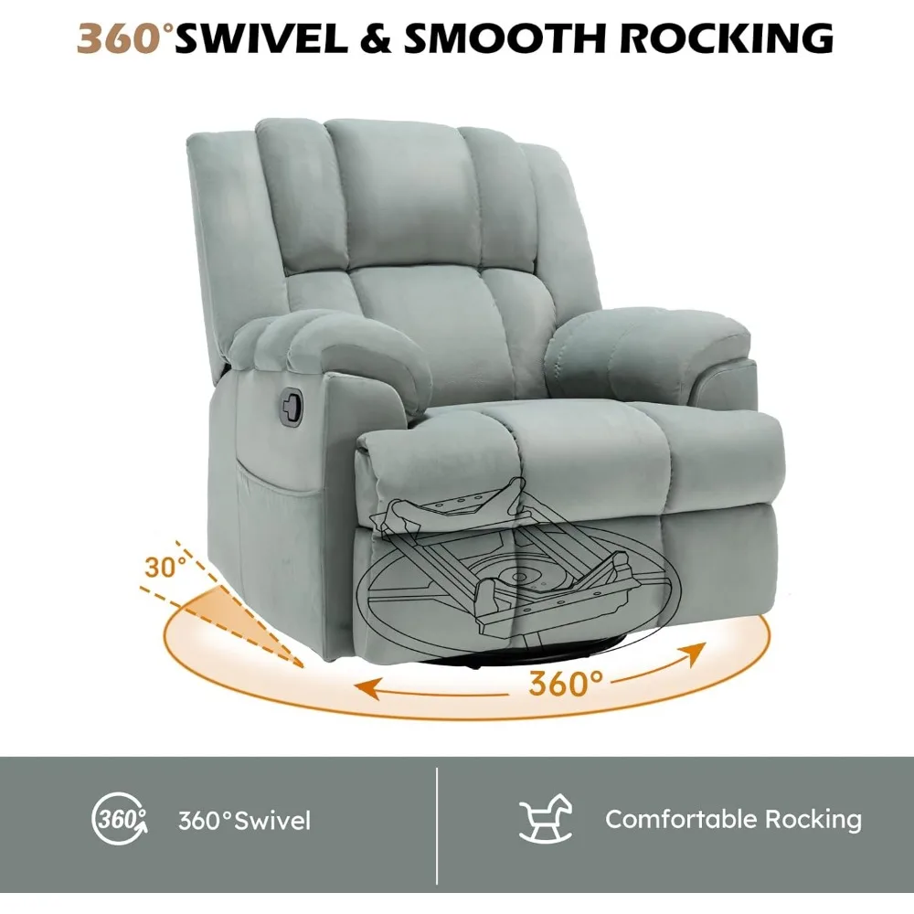 Living Room Chairs, Comfortable Overstuffed Cushion, Tech Fleece Fabric, Single Sofa, Large Manual Swivel Rocker Recliner Chair image 4