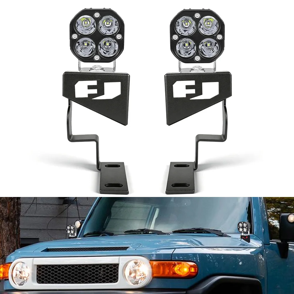 

For Toyota Fj Cruiser 2007-2016 Car LED Front Cowl Light Work Lighting Bracket Mounting Holder Hood Spotlight Bracket Set
