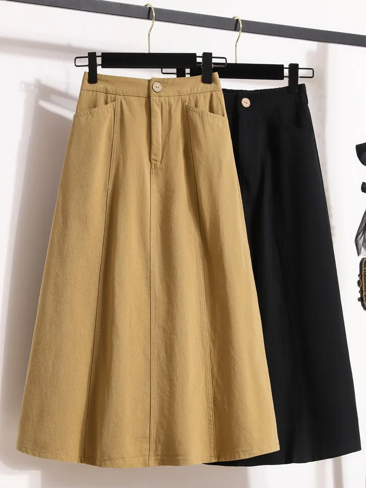 

Летняя повседневная джинсовая юбка с высокой талией для полных женщин, простая универсальная свободная юбка А-силуэта миди в корейском стиле для работы и повседневной носки, коллекция Лето 2026