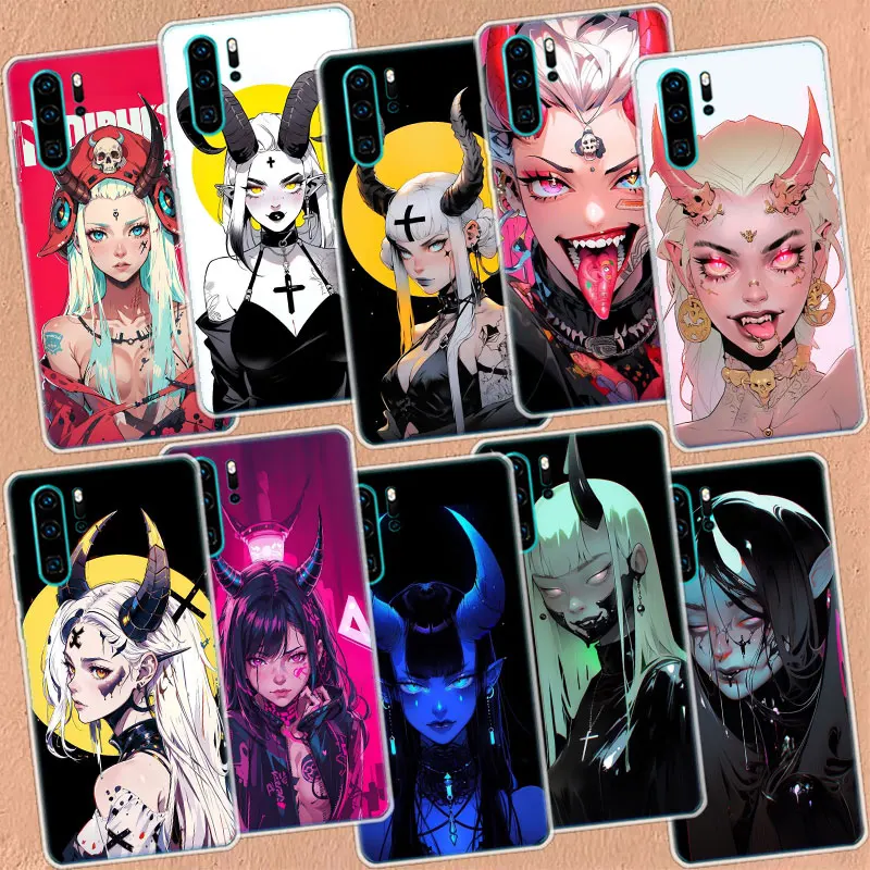 Neural Network Devil Girl Art Phone Case For Huawei P50 Pro P40 P30 Lite P20 P10 Coque Mate 10 Lite 20 30 40 Pro Cover Capa Shel