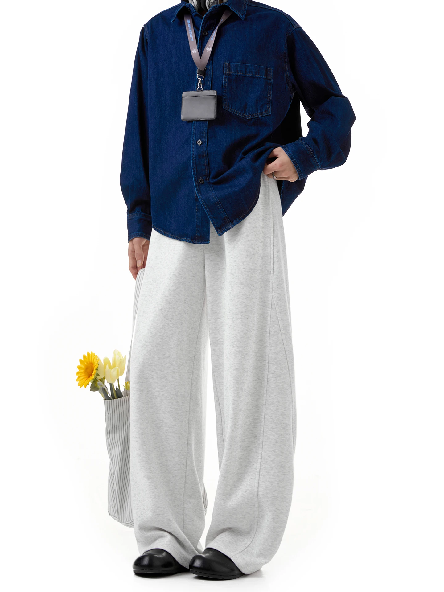 Grey Sports Sweatpants for Men Casual Loose Wide Leg Straight Cut Commute Friendly Comfortable Cotton Blend Summer Pants