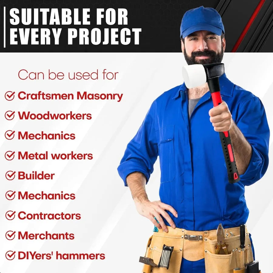 White Rubber Flooring Mallet with Replaceable HeadNonMarring Head Fiberglass Handle 1 Replacement head