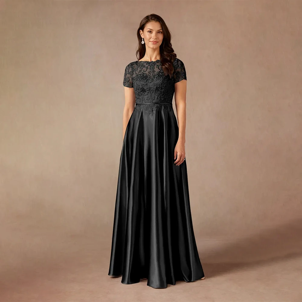 

Mother Of Bride Dresses Wedding 2025 Lace Applique Short Sleeve A-Line Mother Dress Draping Mother Of The Bride Dress 2025