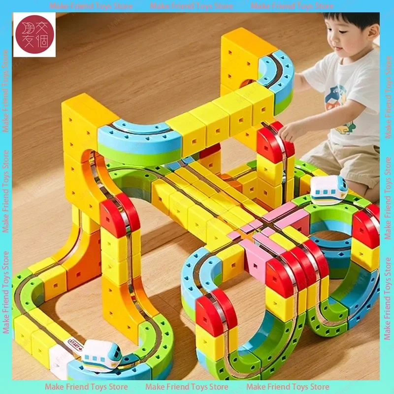 자석 나무 기차 세트 – 교육용 STEM 조립 마법 트랙 철도 장난감 어린이용 무원격 제어 선물 상자 유아용