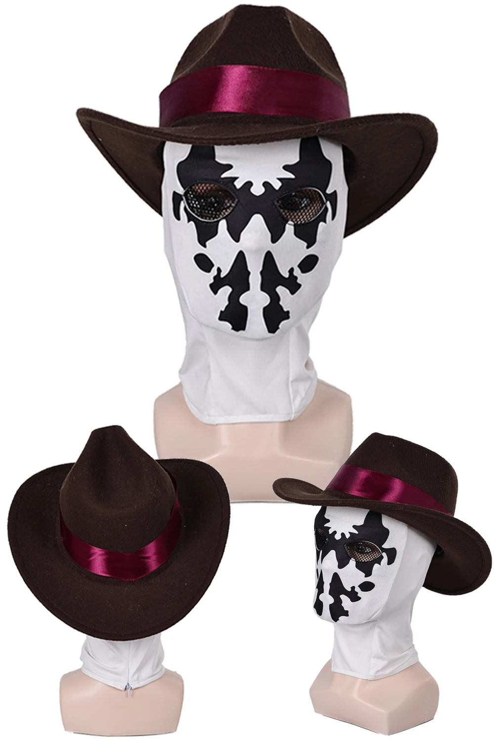 

Rorschach Cosplay Hat Mask Set Costume 2024 Movie Watcher Roleplay Superhero Head Cover Cap Headwear Masques Halloween Suit