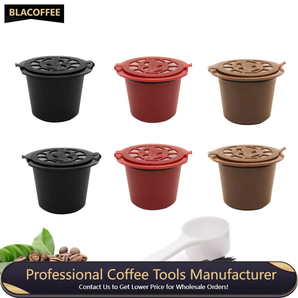 

6pcs Capsules Reusable Refillable Coffee Capsule Filters PP Stainless Steel Mesh Coffee Capsule Cup with Coffee Spoon Brush