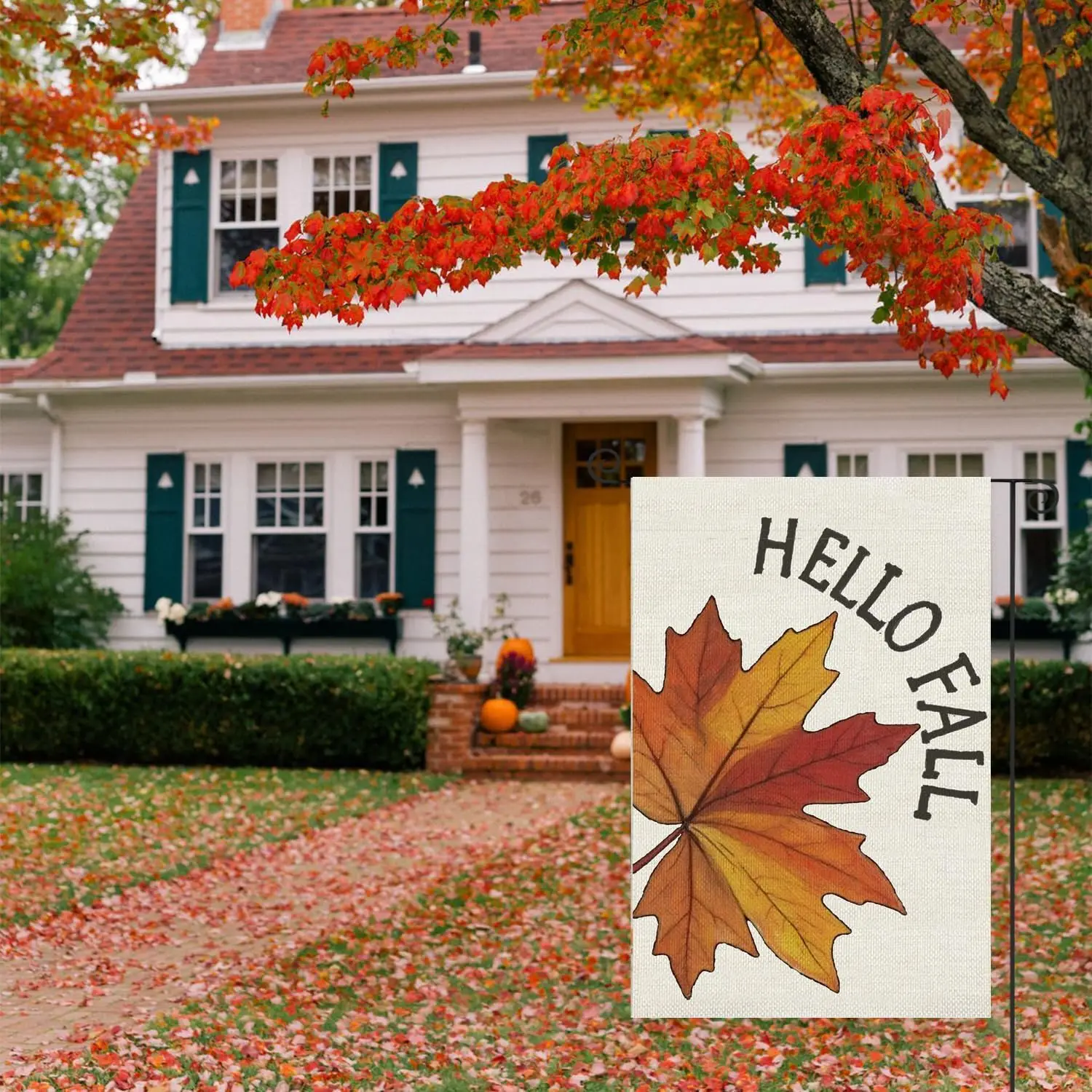 مرحبا الخريف حديقة العلم أوراق القيقب 12x18 بوصة مزدوجة الوجهين، الخيش عيد الشكر الخريف الموسمية عطلة ساحة ديكور خارجي (FFI)